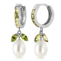 Peridot and Pearl Dewdrop Huggie Earrings 10.3ctw in 9ct White Gold