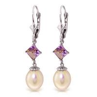 Pearl and Amethyst Droplet Earrings 9.5ctw in 9ct White Gold