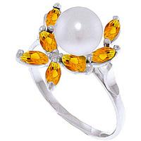 Pearl and Citrine Ivy Ring 2.65ctw in 9ct White Gold