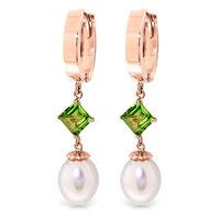 Pearl and Peridot Droplet Huggie Earrings 9.5ctw in 9ct Rose Gold