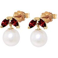 Pearl and Garnet Snowdrop Stud Earrings 4.4ctw in 9ct Gold