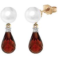 pearl diamond and garnet stud earrings 65ctw in 9ct gold