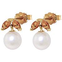 Pearl and Citrine Snowdrop Stud Earrings 4.4ctw in 9ct Gold