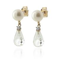 pearl diamond and white topaz stud earrings 65ctw in 9ct gold