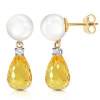 Pearl, Diamond and Citrine Stud Earrings 6.5ctw in 9ct Gold