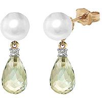 Pearl, Diamond and Green Amethyst Stud Earrings 6.5ctw in 9ct Gold