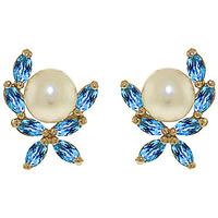 Pearl and Blue Topaz Ivy Stud Earrings 3.25ctw in 9ct Gold