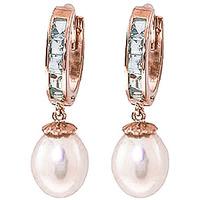 Pearl and Aquamarine Huggie Earrings 9.3ctw in 9ct Rose Gold