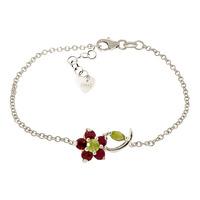 Peridot and Ruby Adjustable Flower Petal Bracelet 0.87ctw in 9ct White Gold