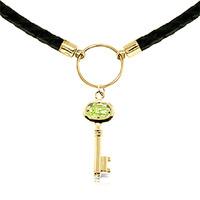 Peridot Key Charm Leather Pendant Necklace 0.5ct in 9ct Gold