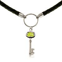 Peridot Key Charm Leather Pendant Necklace 0.5ct in 9ct White Gold