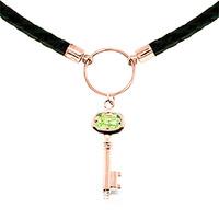 Peridot Key Charm Leather Pendant Necklace 0.5ct in 9ct Rose Gold