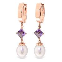 pearl and amethyst droplet huggie earrings 95ctw in 9ct rose gold