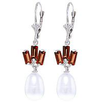 Pearl and Garnet Ternary Drop Earrings 9.35ctw in 9ct White Gold