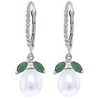 Pearl and Emerald Snowdrop Twist Earrings 9.0ctw in 9ct White Gold