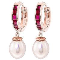 pearl and ruby huggie earrings 93ctw in 9ct rose gold