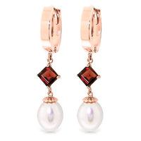 Pearl and Garnet Droplet Huggie Earrings 9.5ctw in 9ct Rose Gold