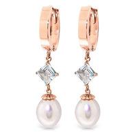 Pearl and Aquamarine Droplet Huggie Earrings 9.5ctw in 9ct Rose Gold