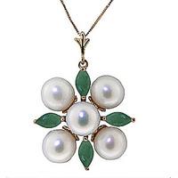 Pearl and Emerald Pendant Necklace 6.3ctw in 9ct Gold