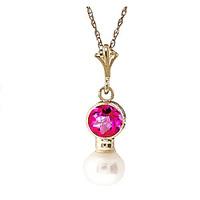 Pearl and Pink Topaz Pendant Necklace 1.23ctw in 9ct Gold