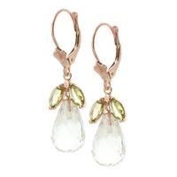 Peridot and White Topaz Drop Earrings 14.4ctw in 9ct Rose Gold