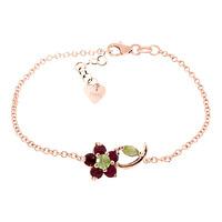 Peridot and Ruby Adjustable Flower Petal Bracelet 0.87ctw in 9ct Rose Gold