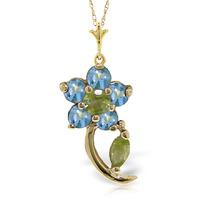 Peridot and Blue Topaz Flower Petal Pendant Necklace 0.87ctw in 9ct Gold