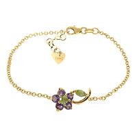 Peridot and Amethyst Adjustable Flower Petal Bracelet 0.87ctw in 9ct Gold