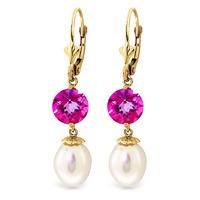 Pearl and Pink Topaz Droplet Earrings 11.1ctw in 9ct Gold