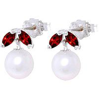 Pearl and Garnet Snowdrop Stud Earrings 4.4ctw in 9ct White Gold