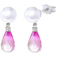 Pearl, Diamond and Pink Topaz Stud Earrings 6.5ctw in 9ct White Gold