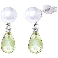 pearl diamond and green amethyst stud earrings 65ctw in 9ct white gold