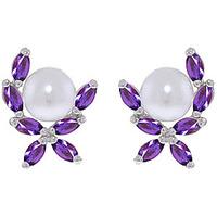 Pearl and Amethyst Ivy Stud Earrings 3.25ctw in 9ct White Gold