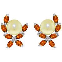 Pearl and Garnet Ivy Stud Earrings 3.25ctw in 9ct White Gold