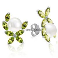 Pearl and Peridot Ivy Stud Earrings 3.25ctw in 9ct White Gold