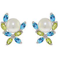 pearl peridot and blue topaz ivy stud earrings 325ctw in 9ct white gol ...