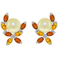 Pearl, Garnet and Citrine Ivy Stud Earrings 3.25ctw in 9ct White Gold