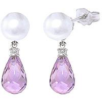 Pearl, Diamond and Amethyst Stud Earrings 6.5ctw in 9ct White Gold