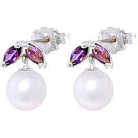 Pearl and Amethyst Snowdrop Stud Earrings 4.4ctw in 9ct White Gold
