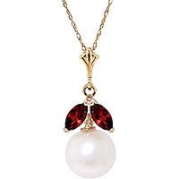 pearl and garnet snowdrop pendant necklace 22ctw in 9ct gold