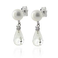 pearl diamond and white topaz stud earrings 65ctw in 9ct white gold