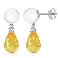 pearl diamond and citrine stud earrings 65ctw in 9ct white gold