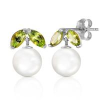Pearl and Peridot Snowdrop Stud Earrings 4.4ctw in 9ct White Gold