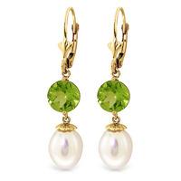 pearl and peridot droplet earrings 111ctw in 9ct gold