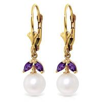 Pearl and Amethyst Dewdrop Earrings 4.4ctw in 9ct Gold