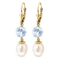 Pearl and Aquamarine Droplet Earrings 11.1ctw in 9ct Gold