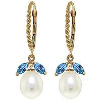 Pearl and Blue Topaz Snowdrop Twist Earrings 9.0ctw in 9ct Gold