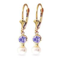 Pearl and Tanzanite Drop Earrings 2.7ctw in 9ct Gold