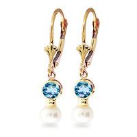 Pearl and Blue Topaz Drop Earrings 2.7ctw in 9ct Gold