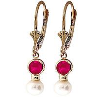 Pearl and Ruby Drop Earrings 2.7ctw in 9ct Gold